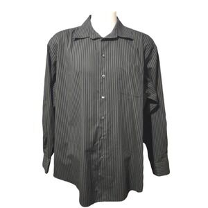 Axcess Dress‎ Shirt Mens 2XL Black Grey Striped Long Sleeve Button Up Business